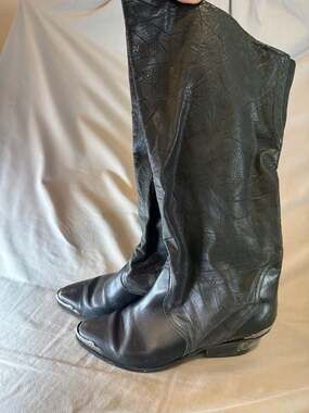 Vintage Maine Woods Black Leather Western Boots with Metal Toe and Heel Caps Siz